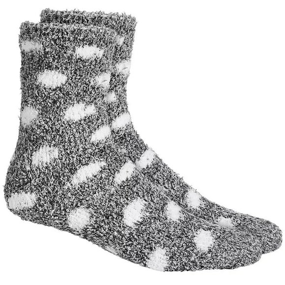 NWT! Charter Club Super Soft Fuzzy Socks in Gray w/ White Polka Dots - One Size - Picture 1 of 4